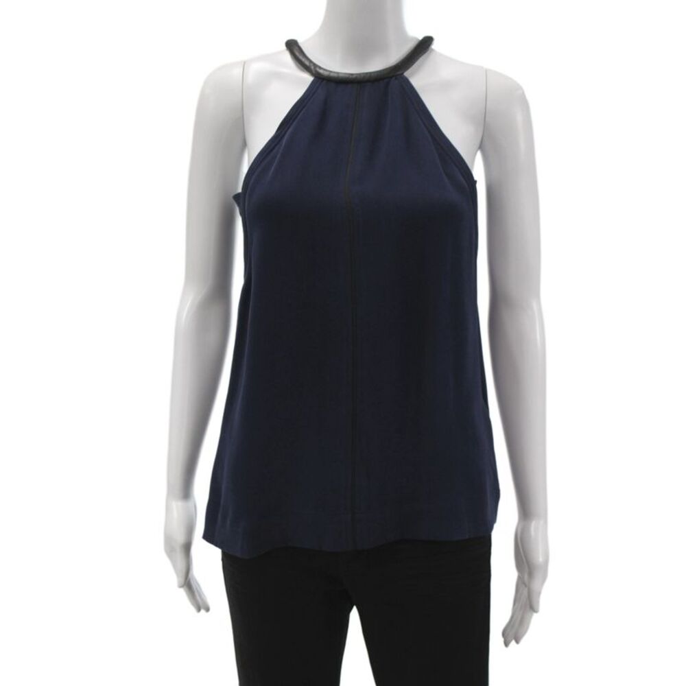 Yigal Azrouel Women Silk Halter Tank Top Blue Basic Sleeveless Size 0